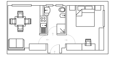 Planimetria appartamento bilocale standard - Hotel Sirio a Lido di Camaiore in Versilia, Toscana Immagine planimetria appartamento bilocale residence - Hotel Sirio a Lido di Camaiore in Versilia, Toscana