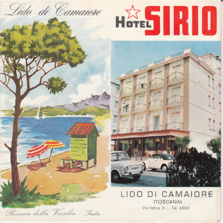 Storica brochure risalente ai primi anni di apertura - Hotel Sirio 3 stelle a Lido di Camaiore, Versilia, Toscana Immagine della prima brochure dei primi anni 70 di Hotel Sirio a Lido di Camaiore, Versilia, Toscana